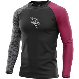 Da Hui Mens Long Sleeve Rash Guard Swim Shirt Black Red Geometric Large NWT